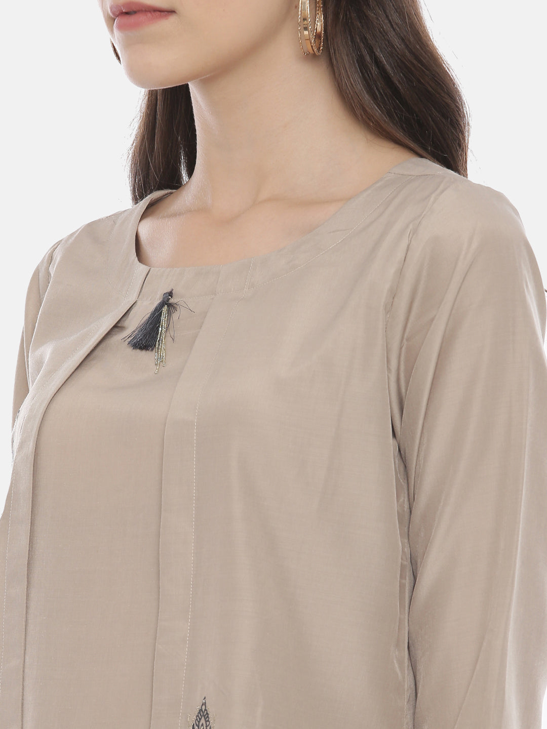 Neerus Grey muslin embroidered kurta set - back view