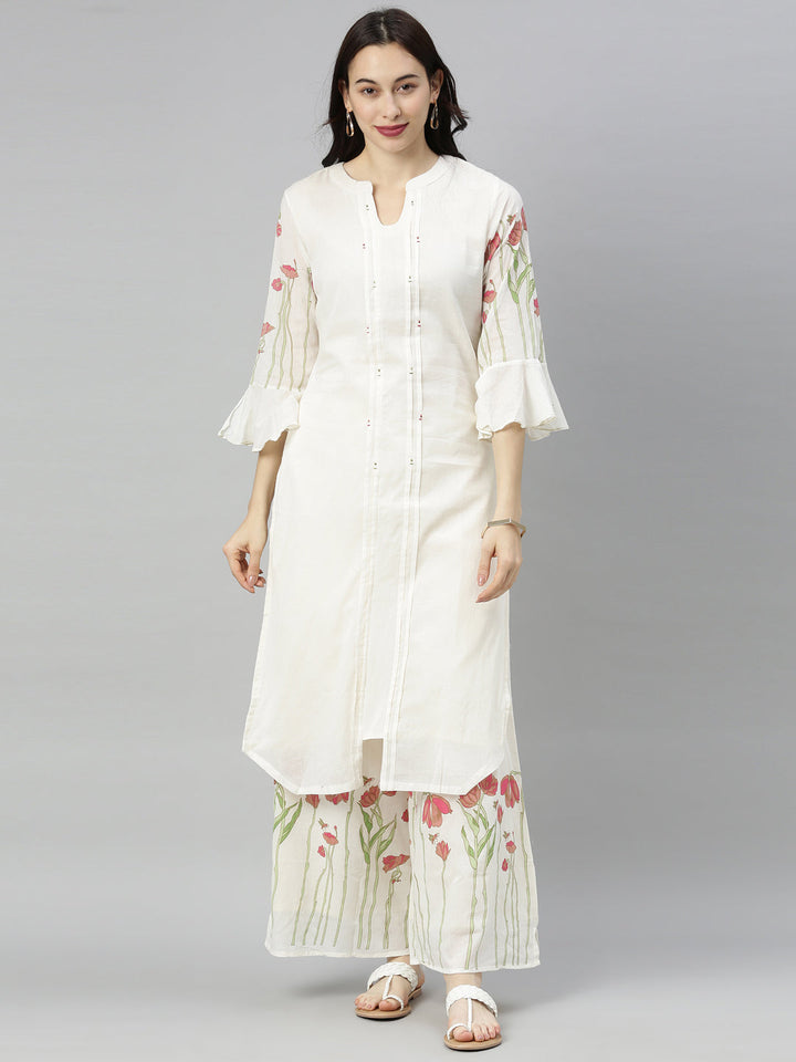 Neerus White cotton printed kurta set - detail view 2