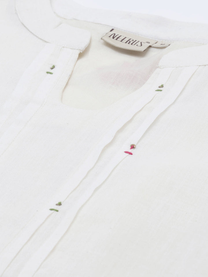 Neerus White cotton printed kurta set - detail view 5