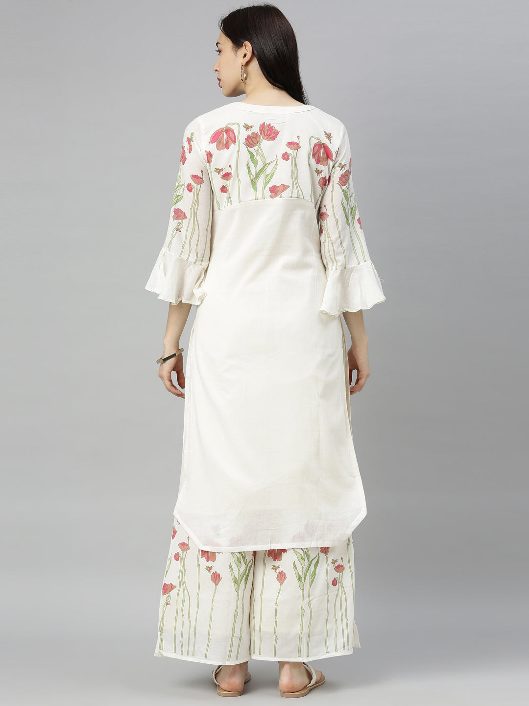 Neerus White cotton printed kurta set - detail view 1