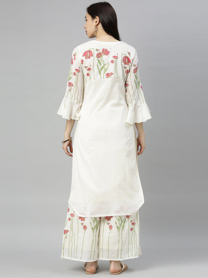Neerus White cotton printed kurta set - detail view 1