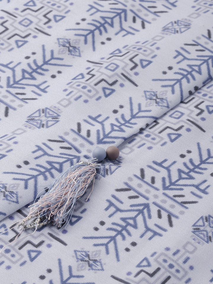 Neerus Blue muslin printed high-low kurta - back view