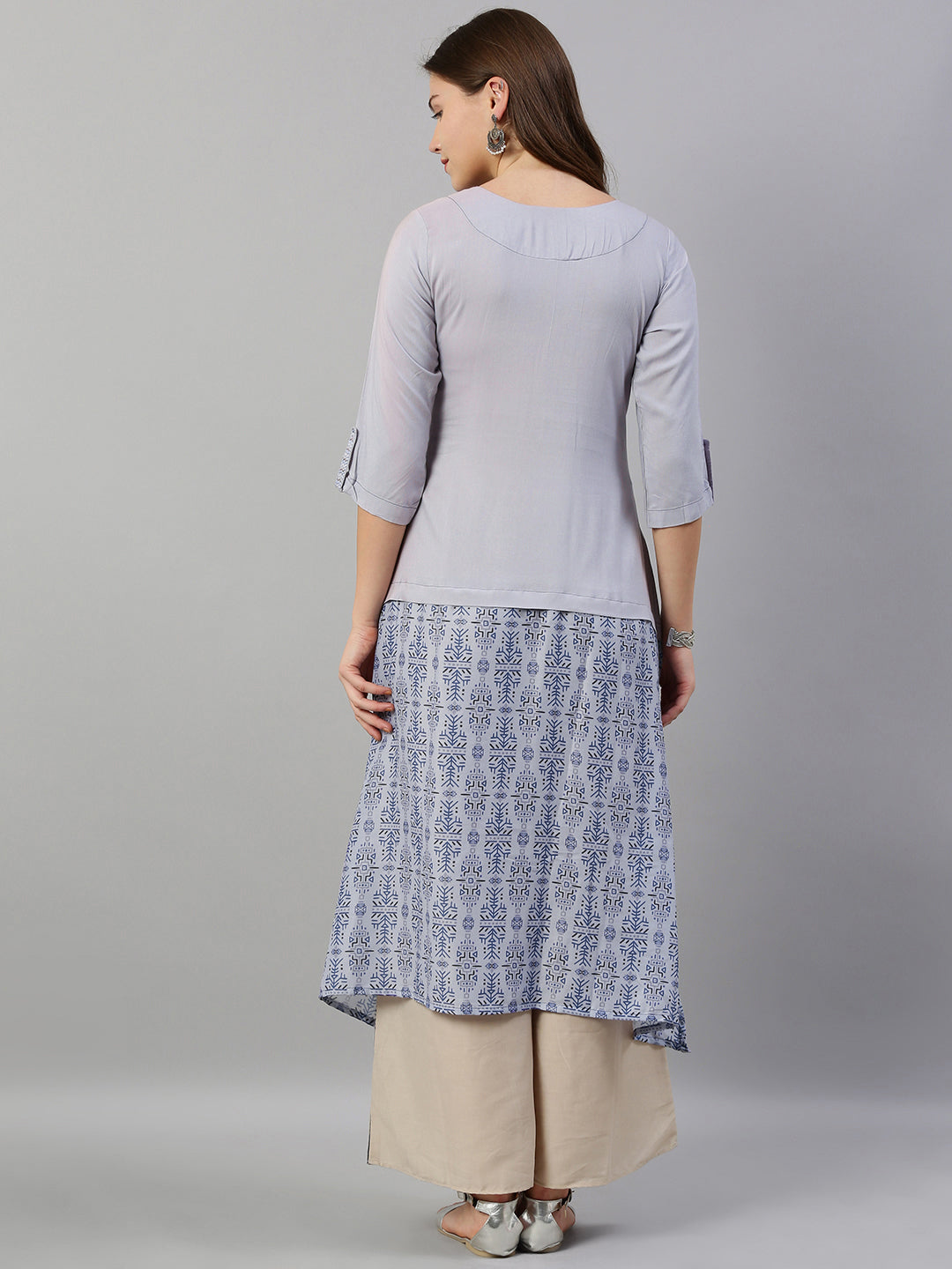 Neerus Blue muslin printed high-low kurta - detail view 1