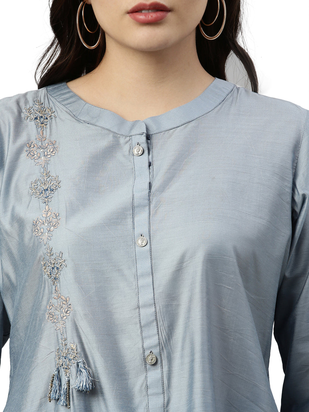 Neerus Blue muslin printed kurta set - back view