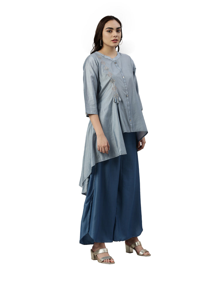 Neerus Blue muslin printed kurta set - detail view 1