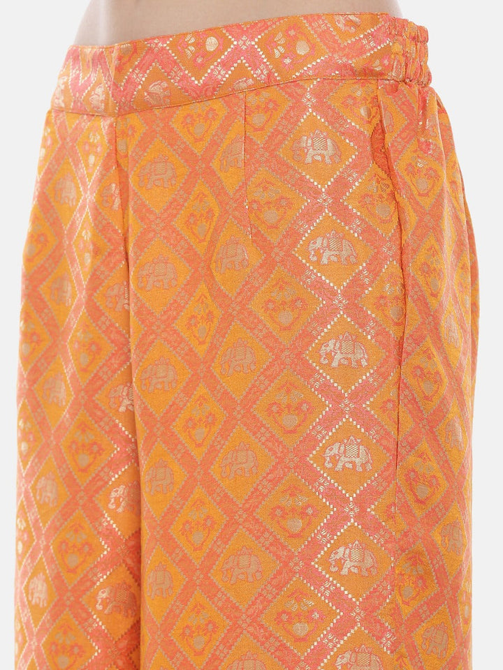 Neerus Cream & Orange Printed Kurta & Palazzo Set