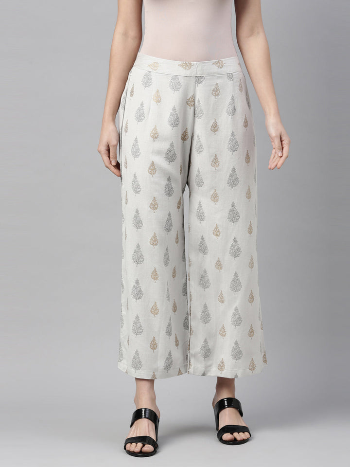 Neerus Grey cotton printed palazzo - back view