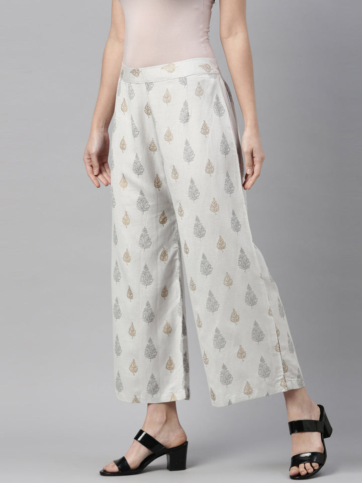 Neerus Grey cotton printed palazzo - side view