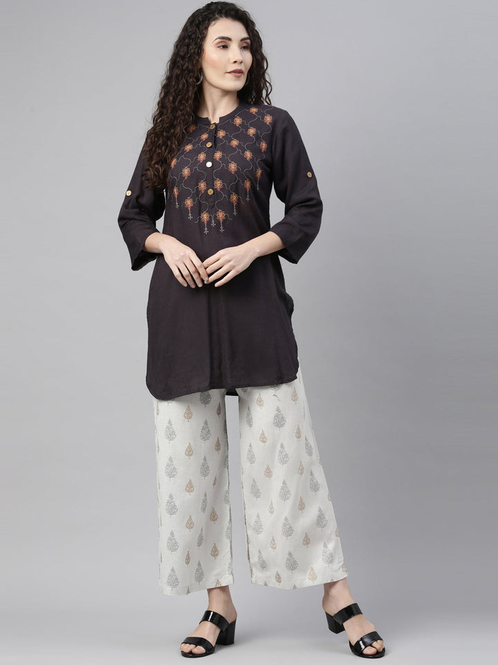 Neerus Grey cotton printed palazzo - front view