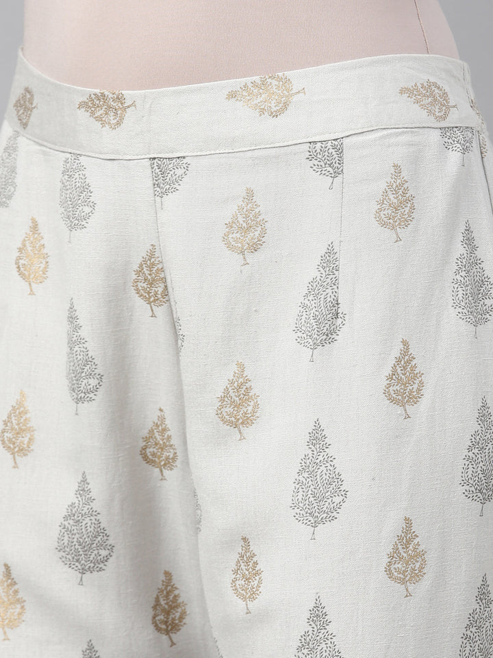 Neerus Grey cotton printed palazzo - detail view 5