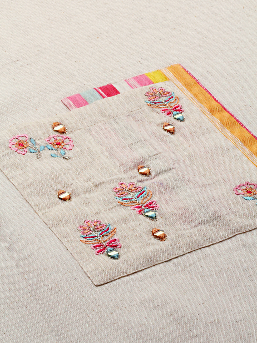 Neerus White cotton embroidered A-line kurta - back view