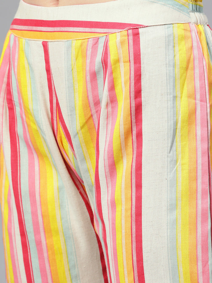 Neerus White cotton embroidered A-line kurta - side view