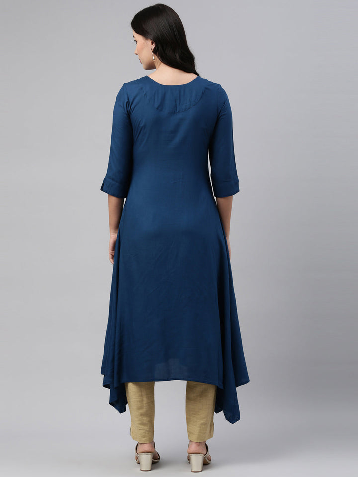 Neerus Blue rayon straight kurti - detail view 1
