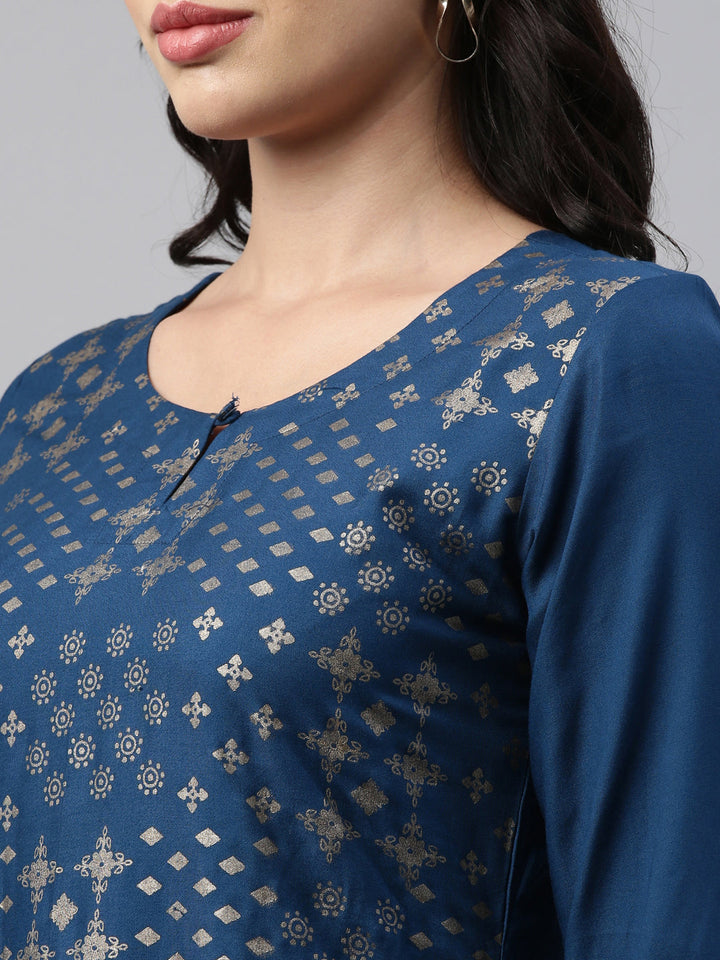 Neerus Blue rayon straight kurti - detail view 2