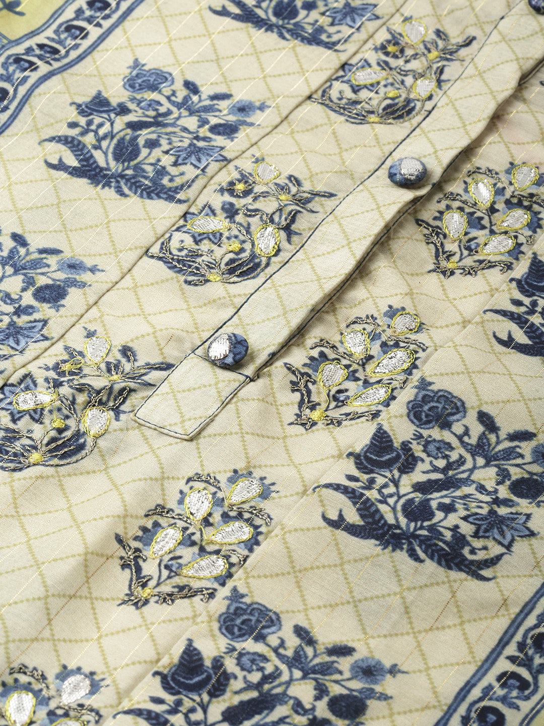 Neerus Beige muslin printed A-line kurti - back view