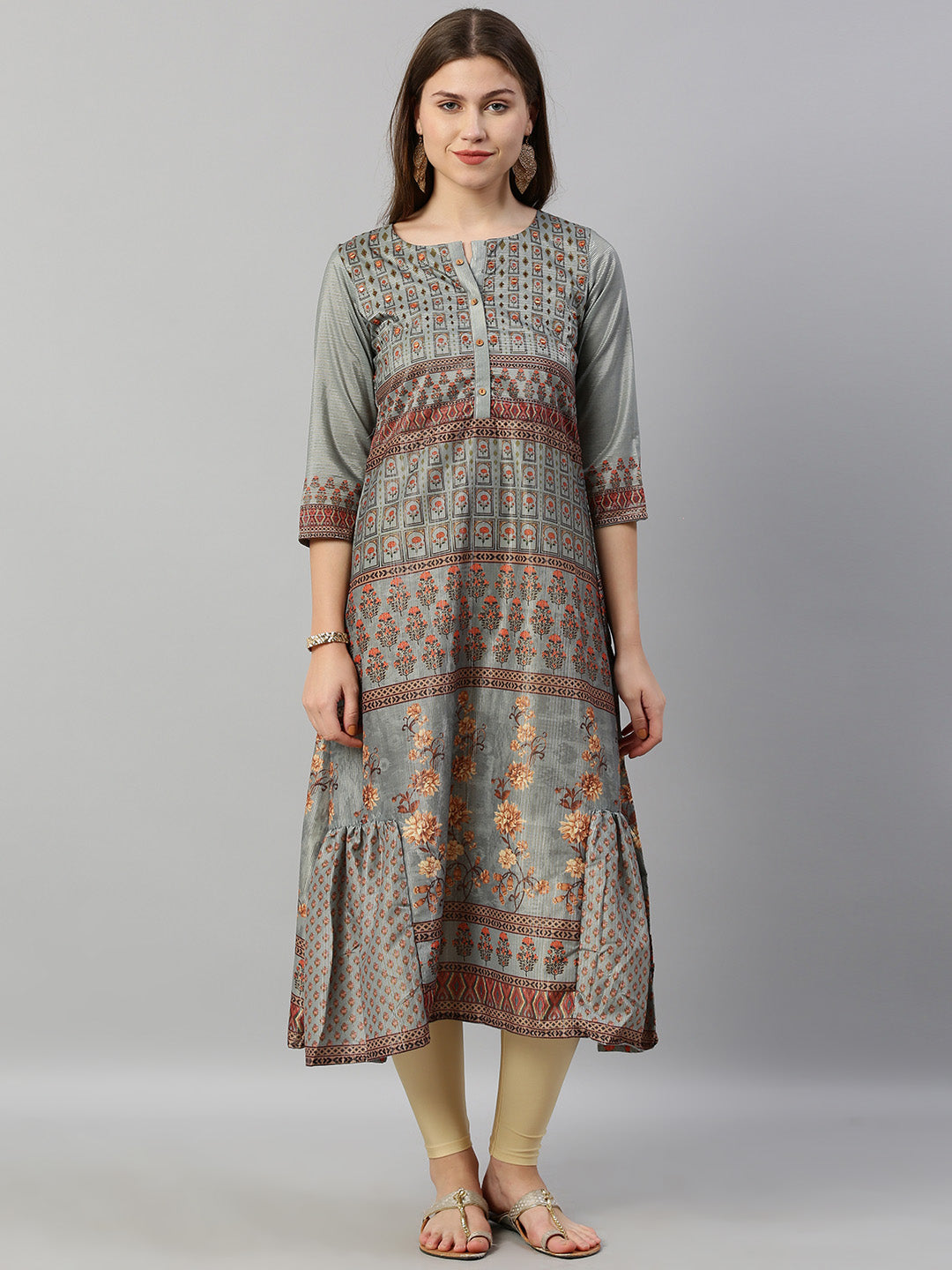 Neerus Blue printed A-line kurta - front view