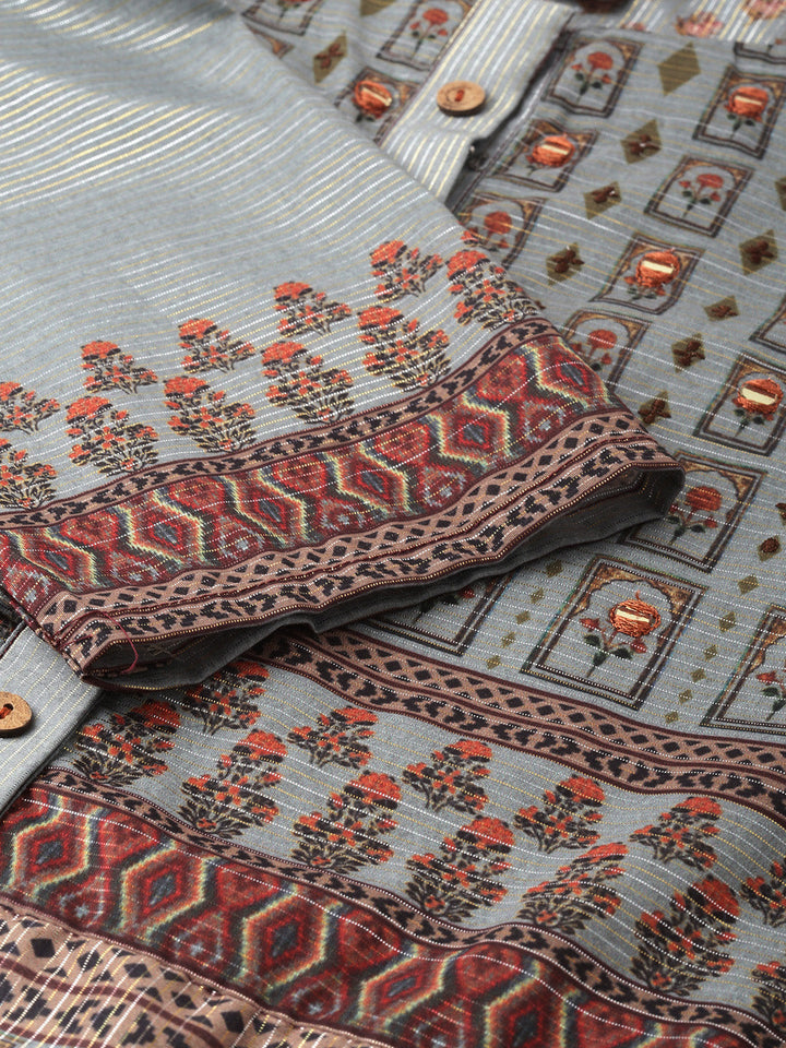 Neerus Blue printed A-line kurta - side view