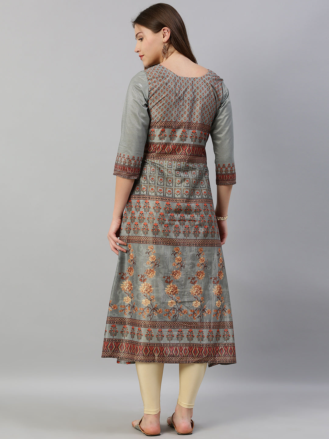 Neerus Blue printed A-line kurta - detail view 2