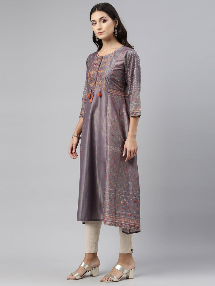 Neerus Grey modal printed kurti - back view