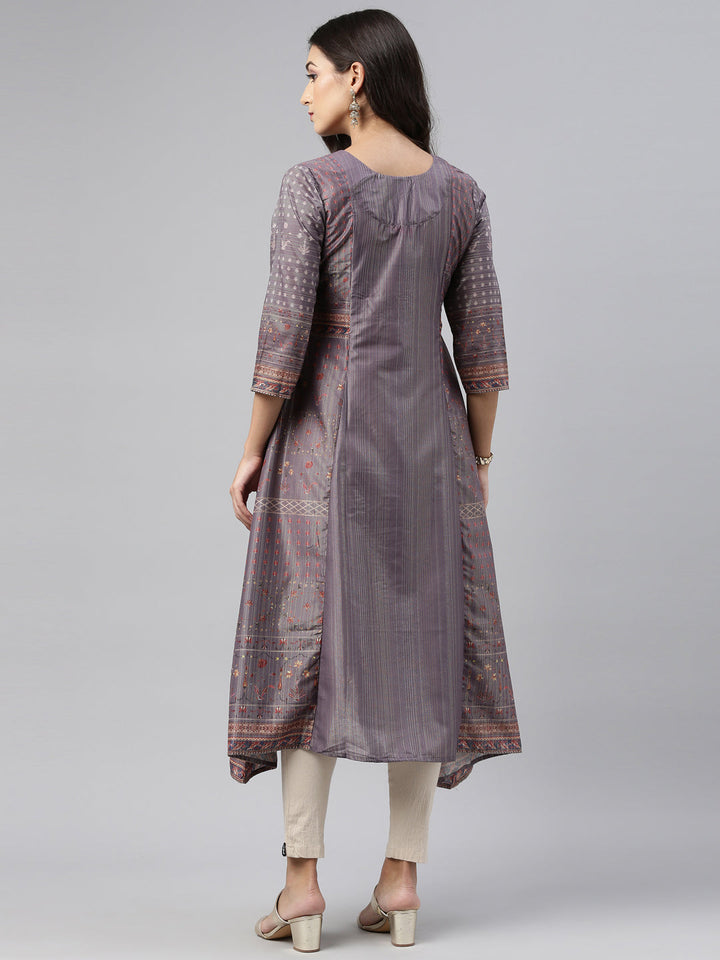 Neerus Grey modal printed kurti - detail view 1