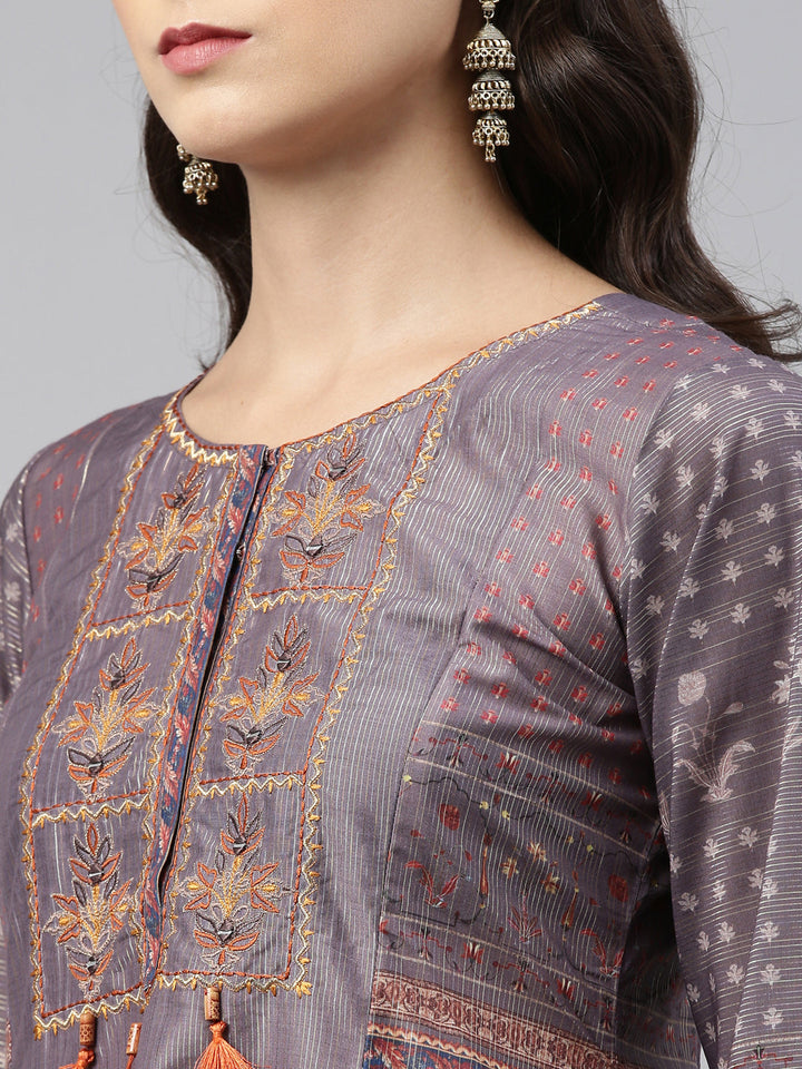 Neerus Grey modal printed kurti - detail view 2