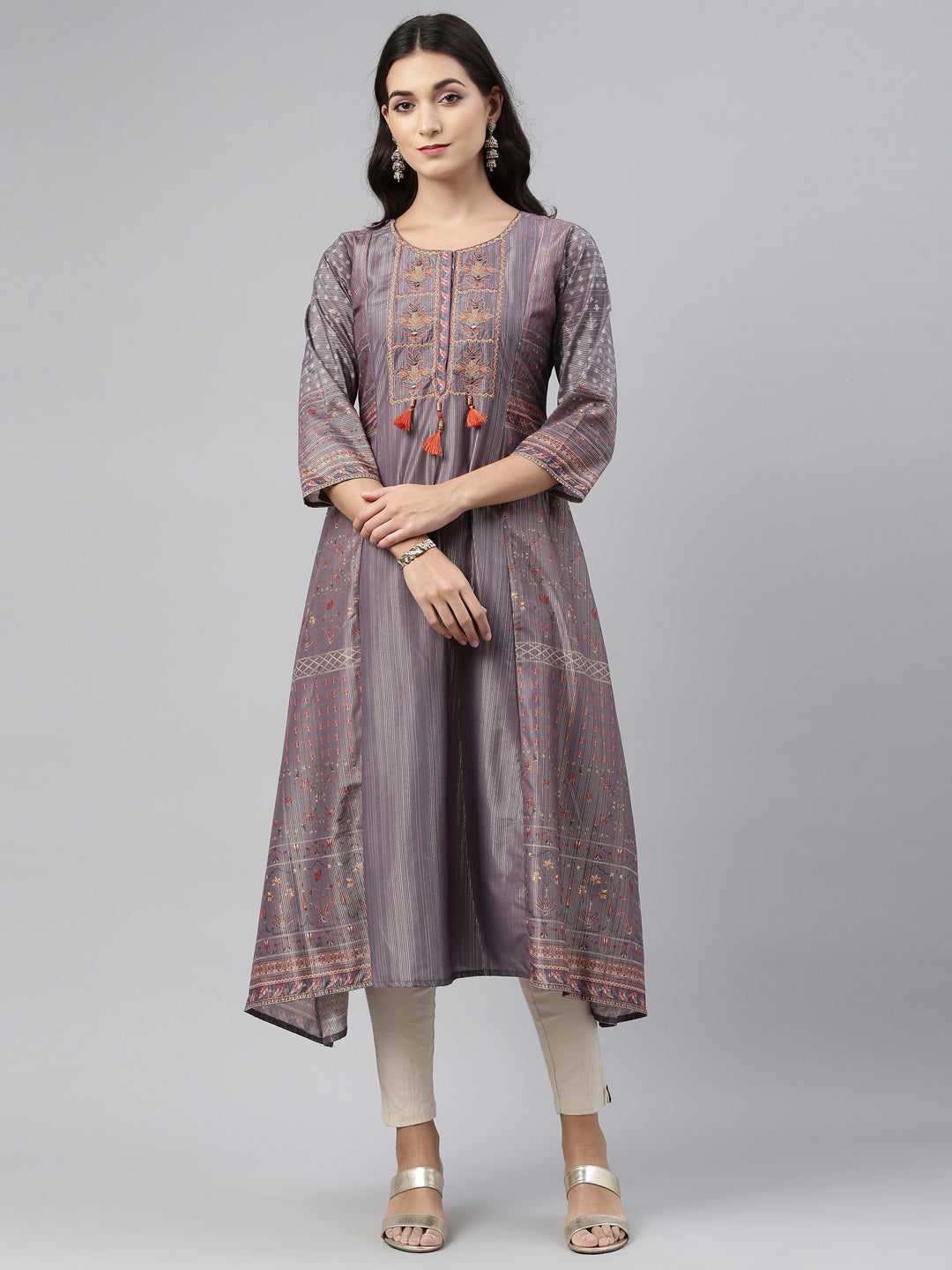 Neerus Grey modal printed kurti - detail view 3