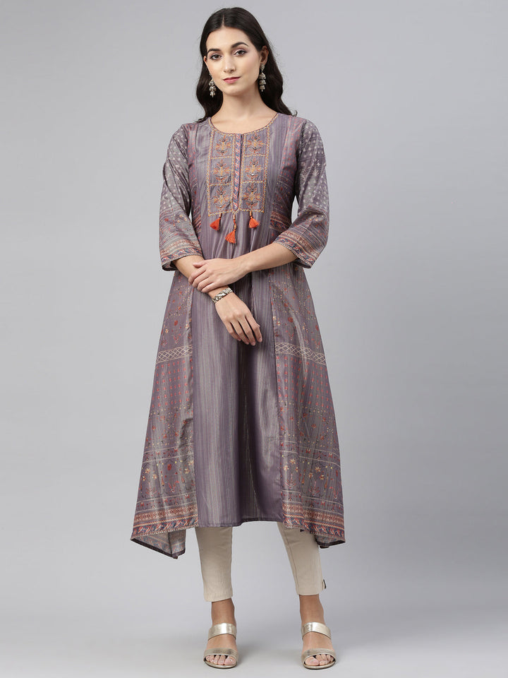 Neerus Grey modal printed kurti - detail view 3