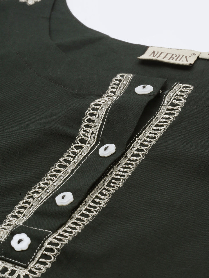 Neerus Green zari embellished straight kurti - side view