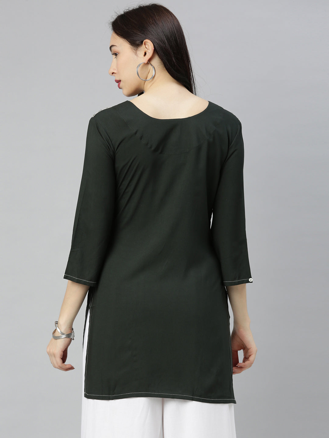 Neerus Green zari embellished straight kurti - detail view 3