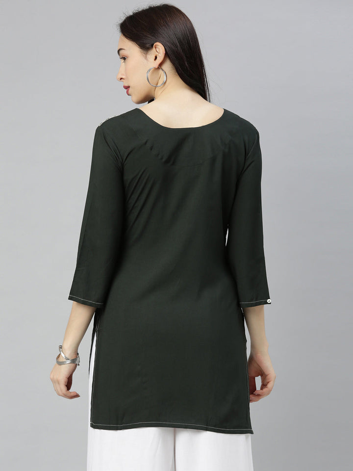 Neerus Green zari embellished straight kurti - detail view 3