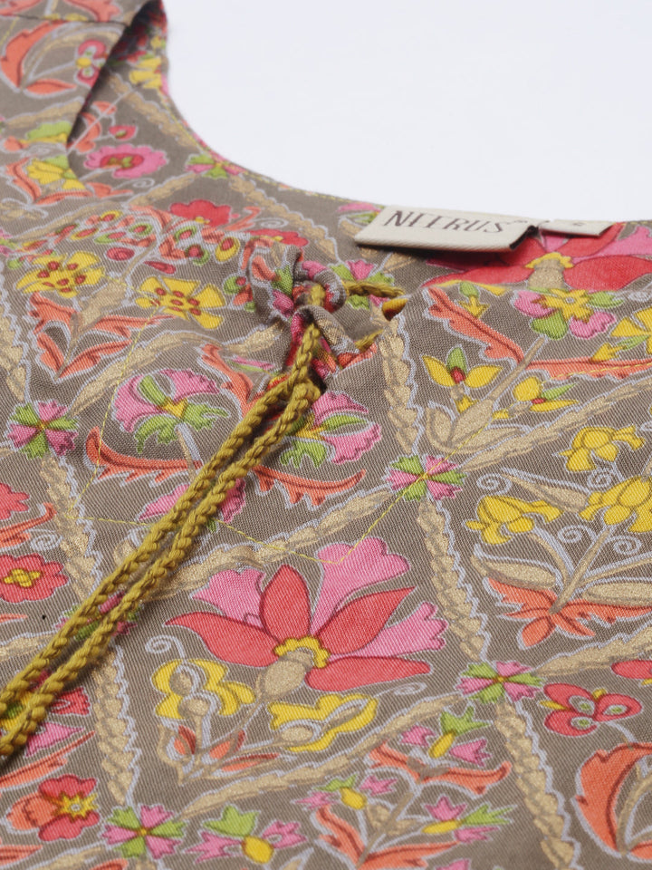 Neerus Brown printed straight kurta - side view