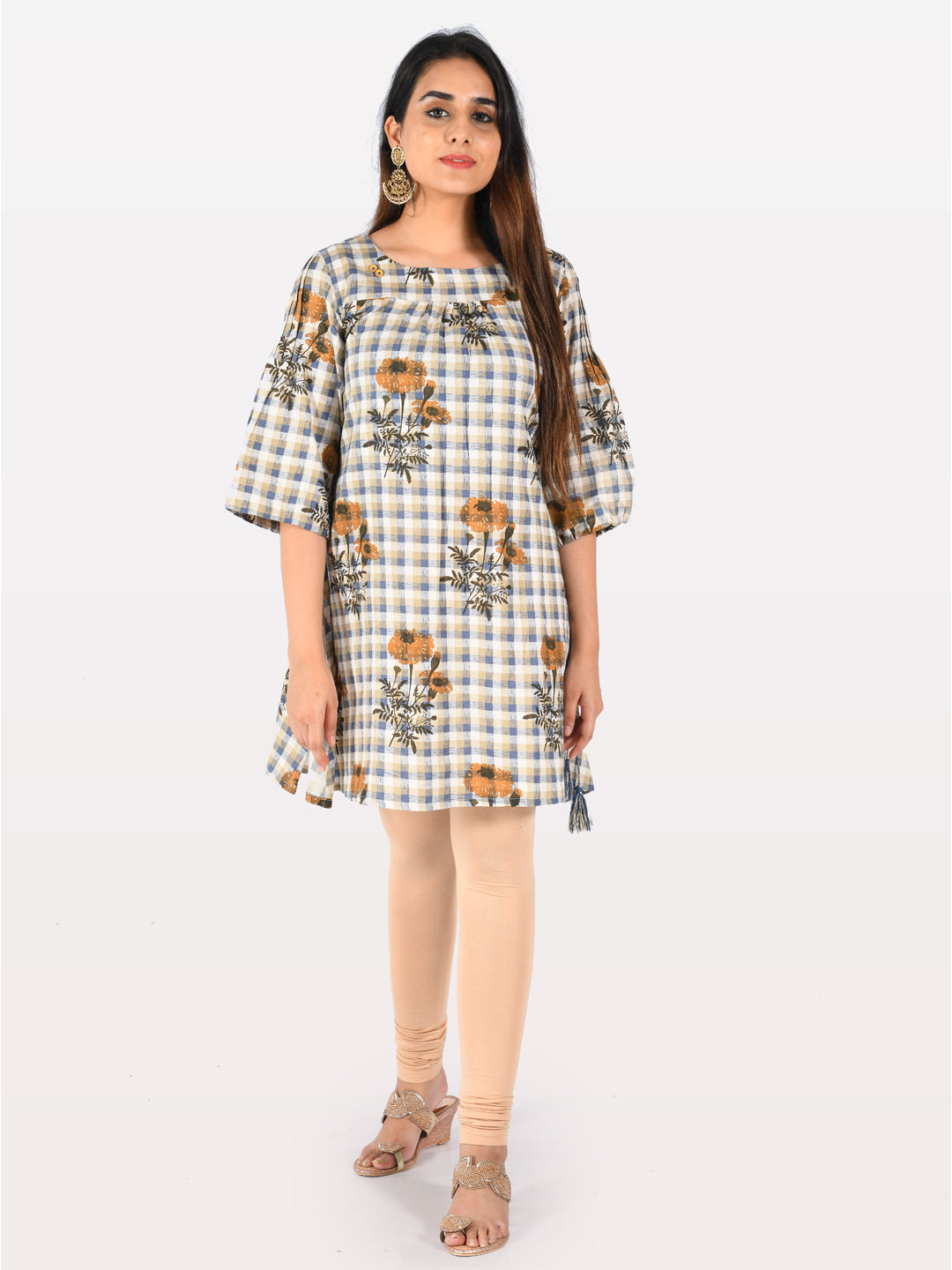 Neerus Multi cotton printed A-Line kurti - detail view 2