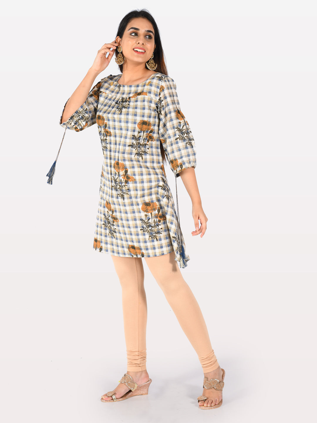 Neerus Multi cotton printed A-Line kurti - back view