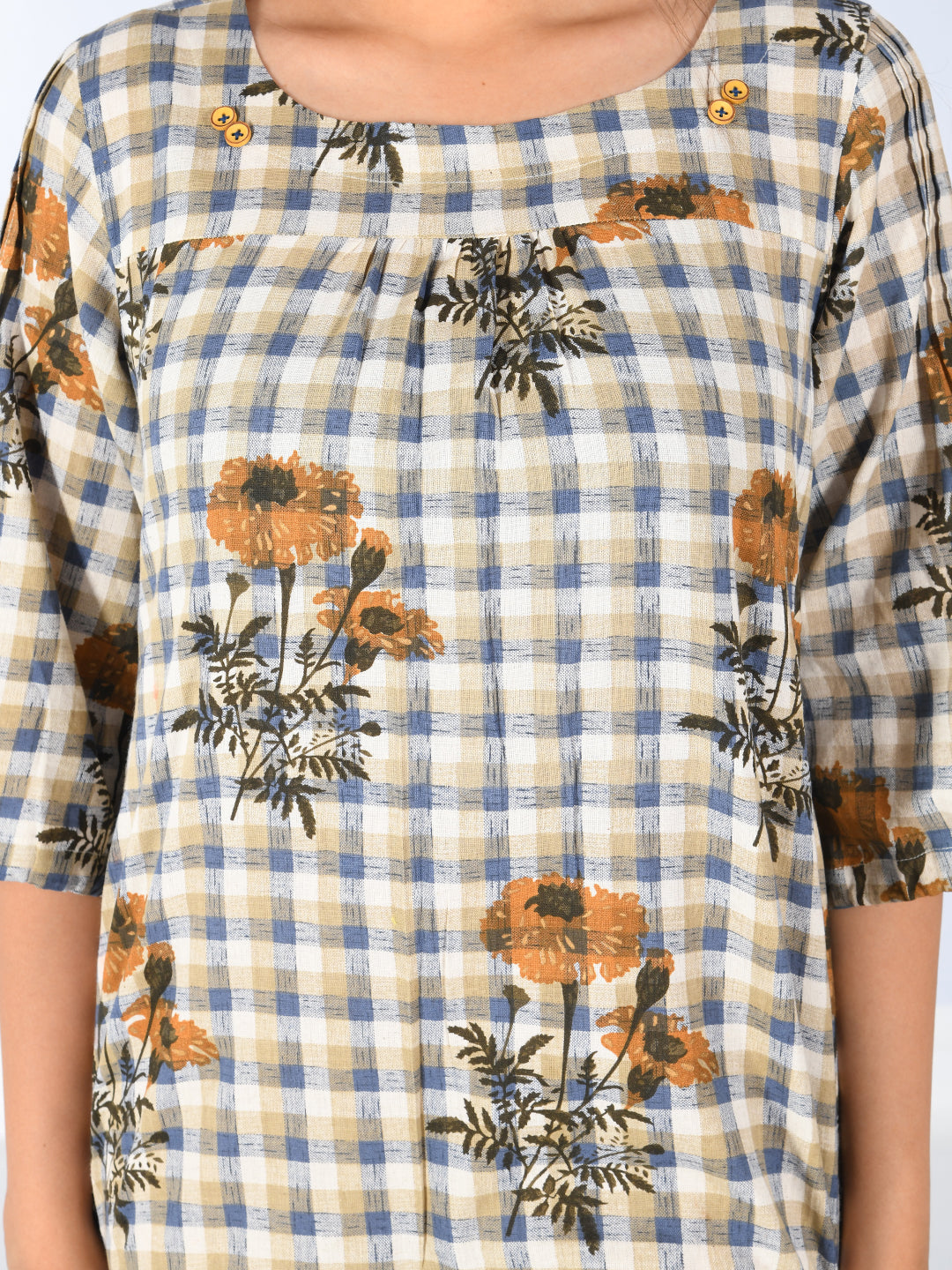 Neerus Multi cotton printed A-Line kurti - detail view 1