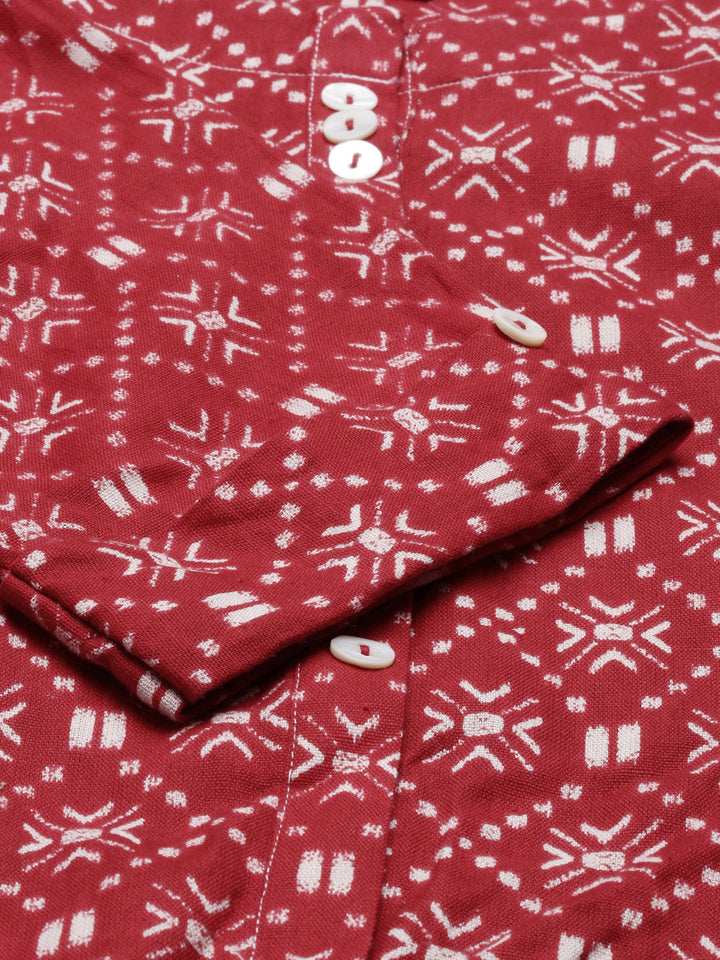 Neerus Maroon cotton solid kurti - detail view 1