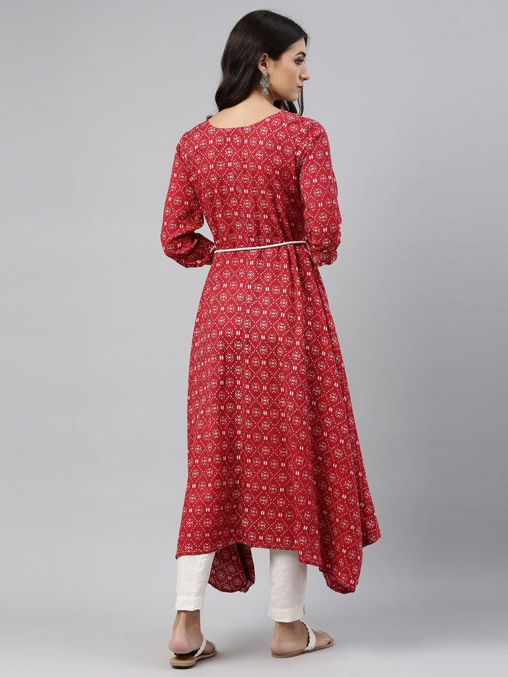 Neerus Maroon cotton solid kurti - detail view 4