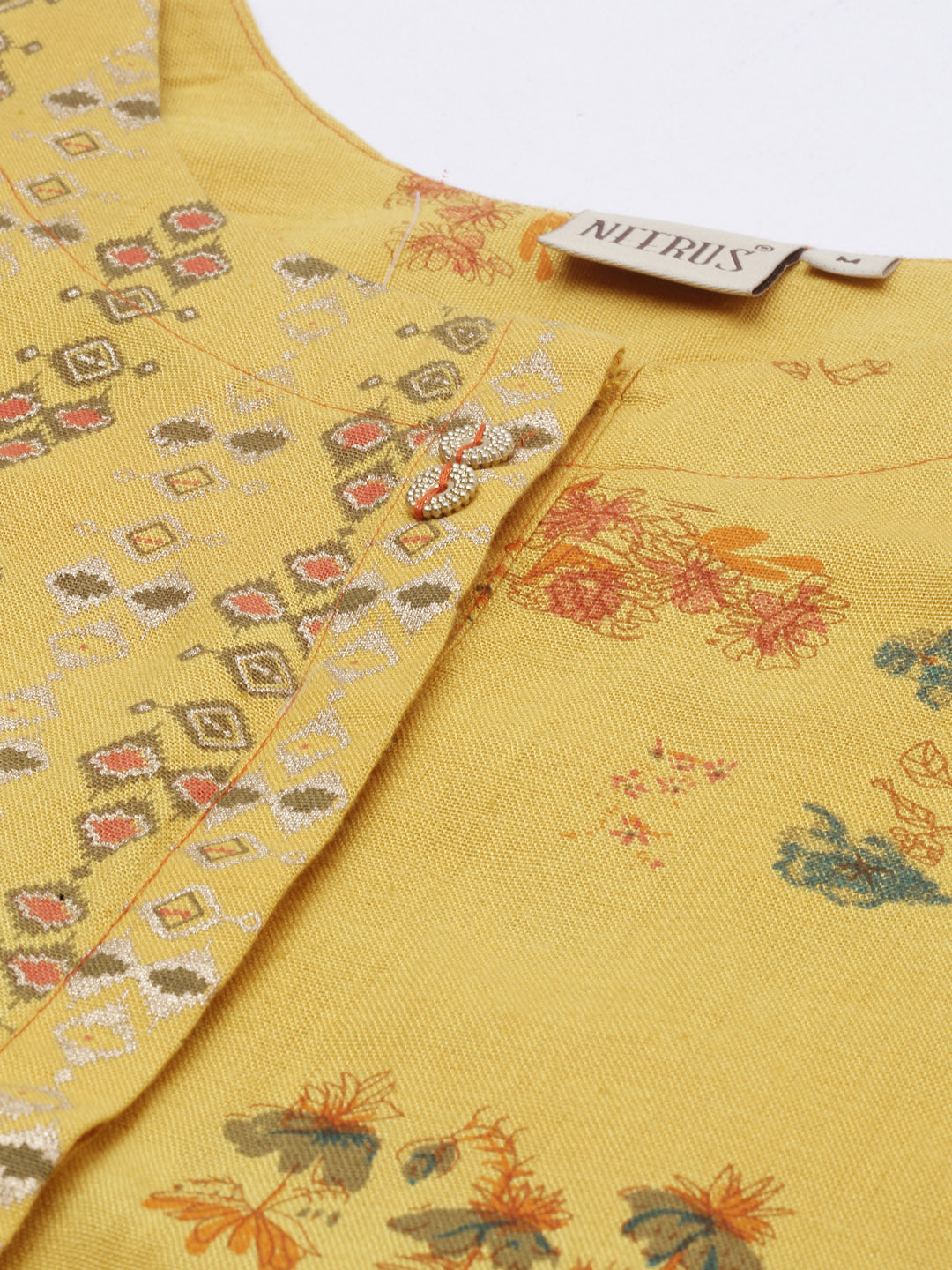 Neerus Yellow printed high-low kurta - detail view 3