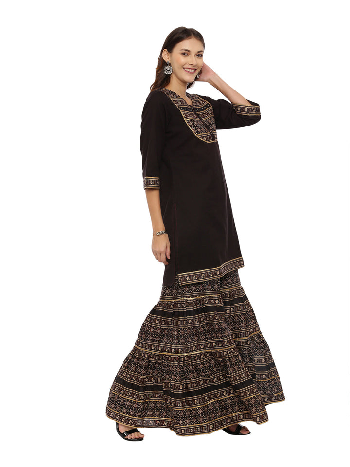 Neerus Brown georgette printed sharara set - side view
