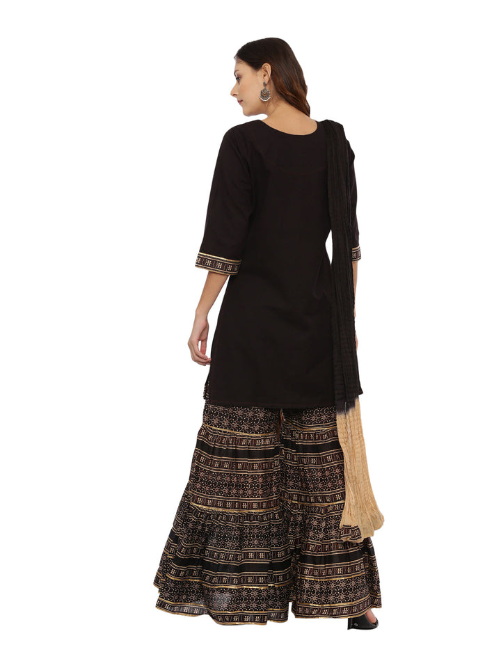Neerus Brown georgette printed sharara set - detail view 1