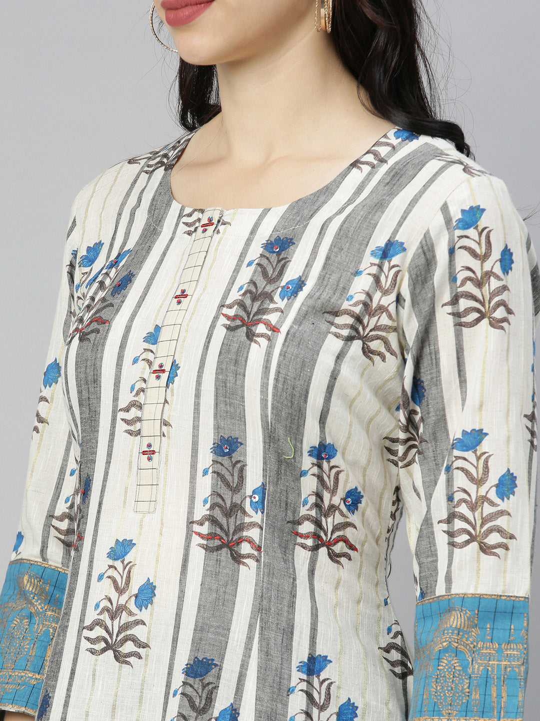 Neerus Grey embroidered flared kurta - back view