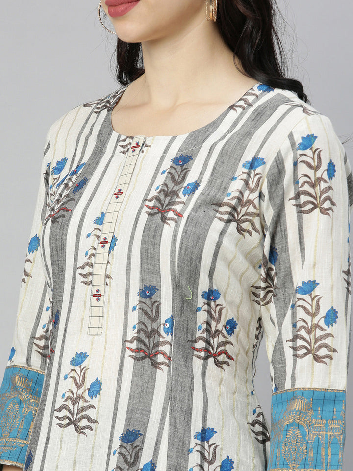 Neerus Grey embroidered flared kurta - back view