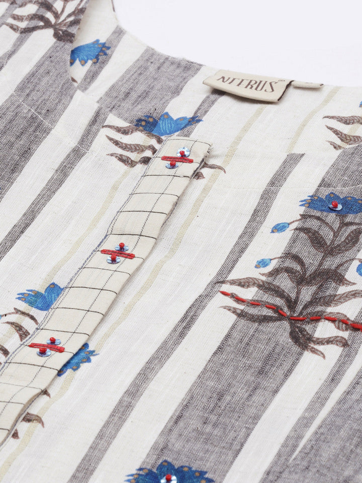 Neerus Grey embroidered flared kurta - side view