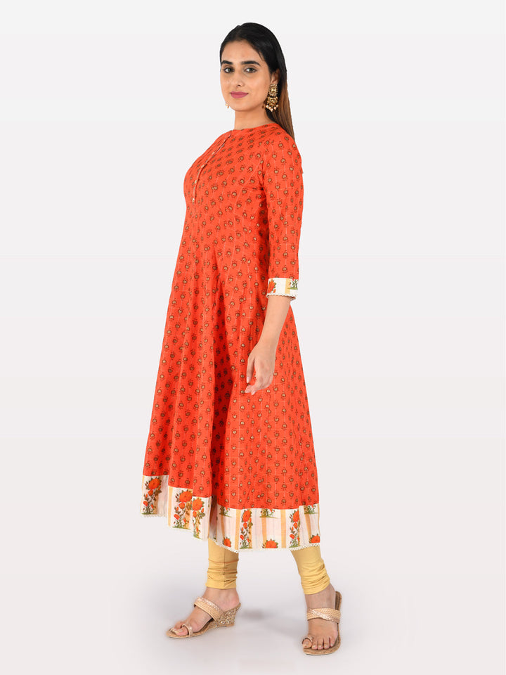 Neerus Orange cotton printed suit set - back view