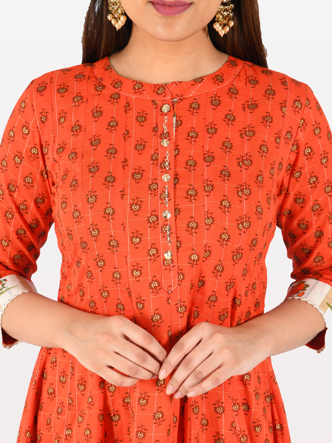 Neerus Orange cotton printed suit set - side view