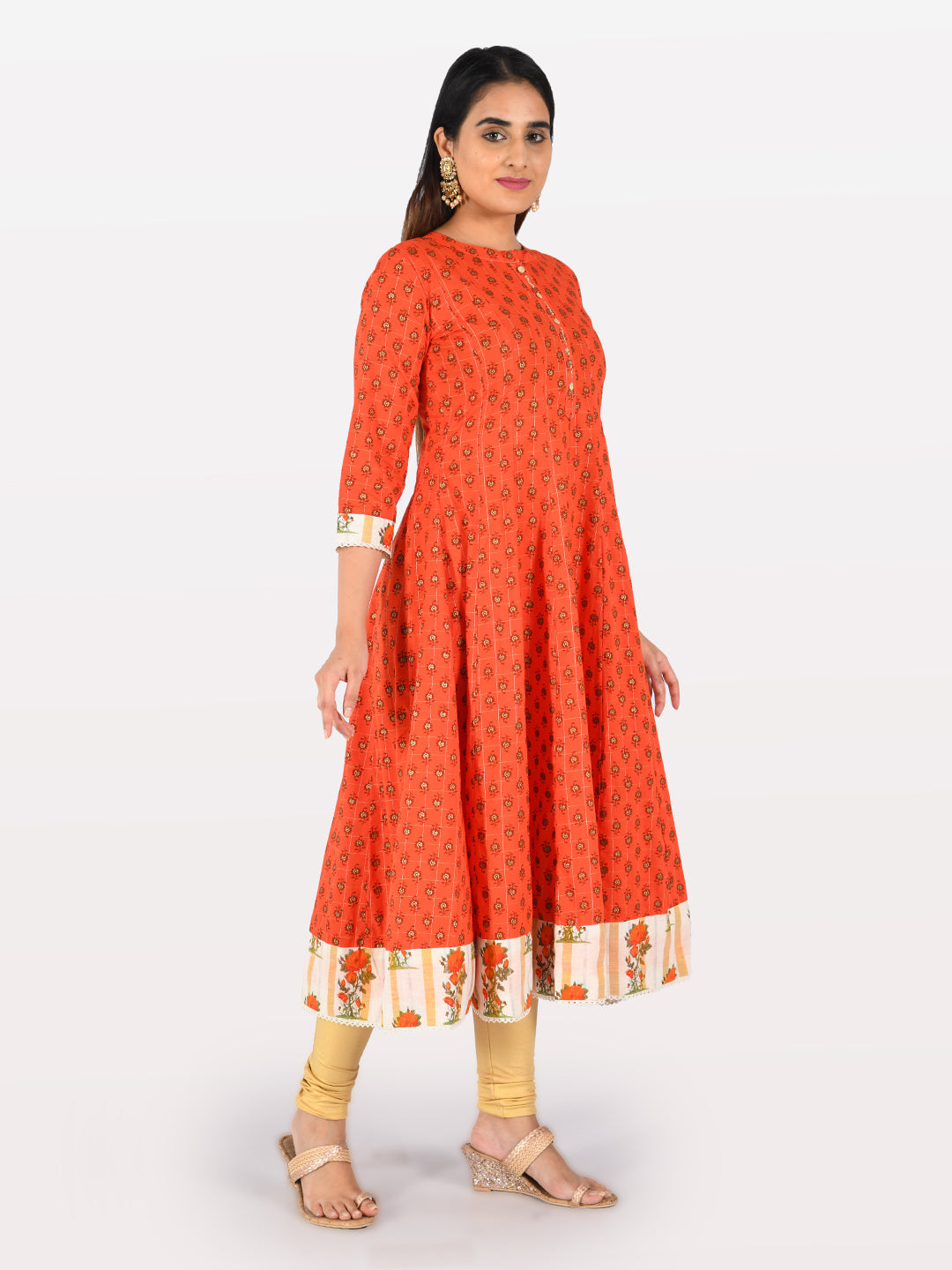 Neerus Orange cotton printed suit set - detail view 1