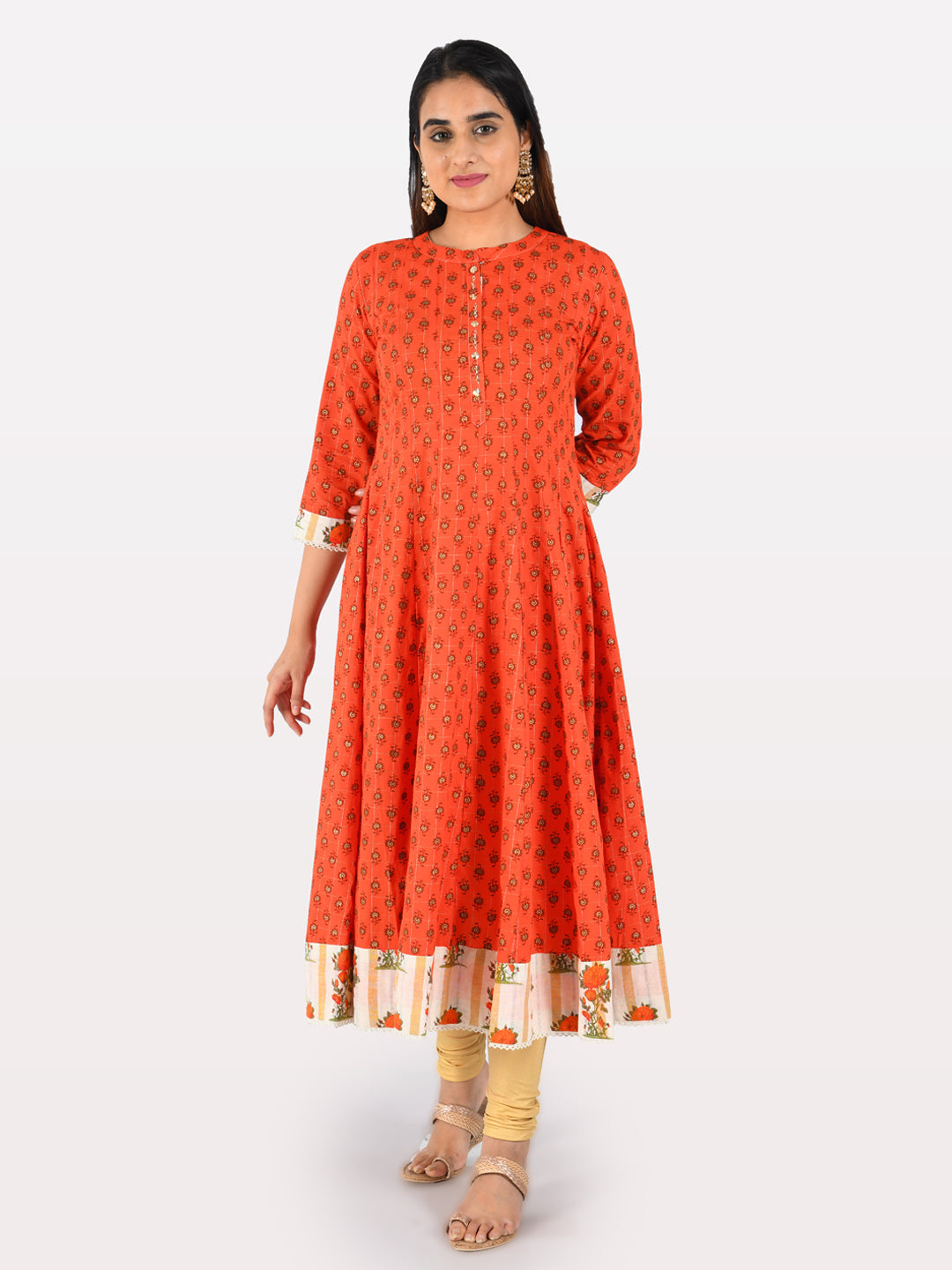 Neerus Orange cotton printed suit set - detail view 2
