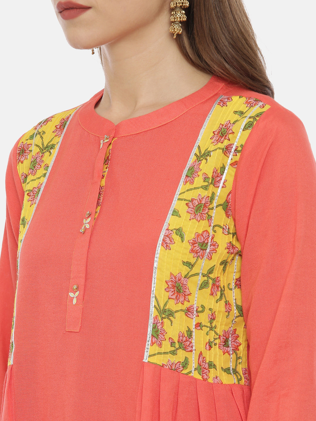 Neerus Pink cotton printed flared kurti with sharara - back view