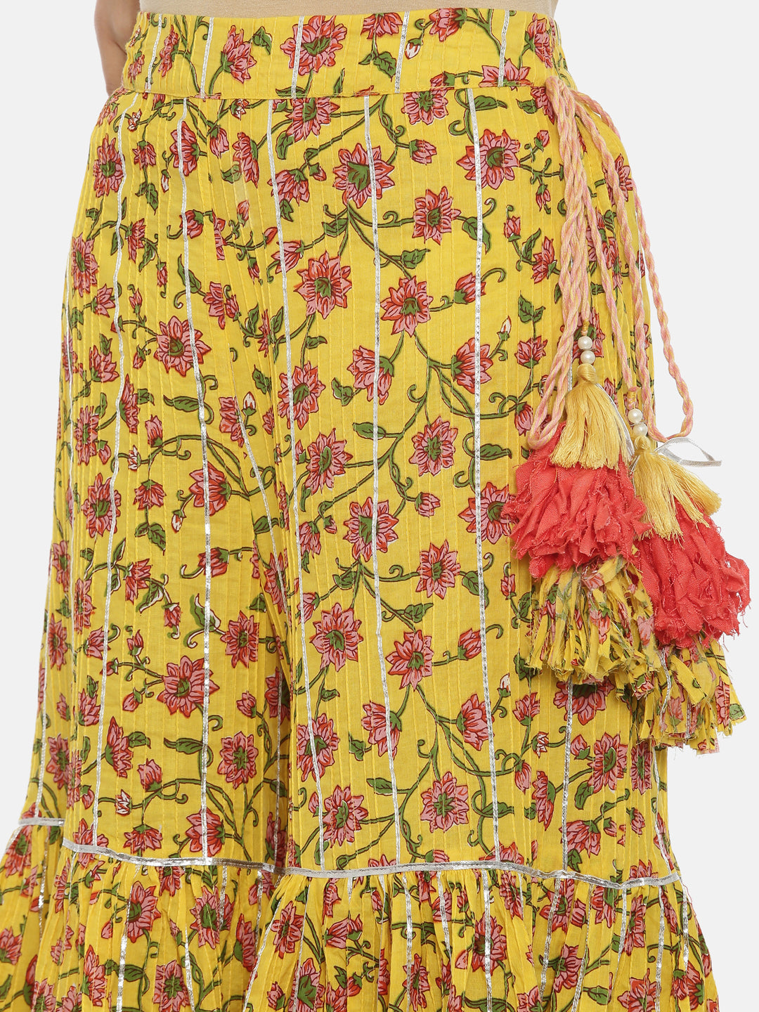 Neerus Pink cotton printed flared kurti with sharara - detail view 4