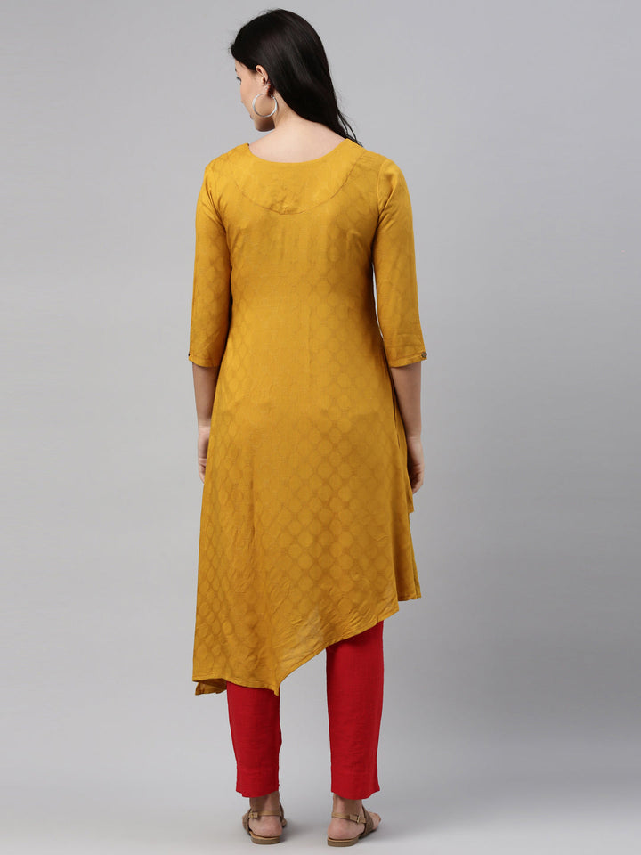 Neerus Yellow rayon solid kurti tunic - detail view 1