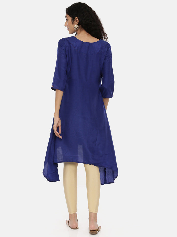 Neerus Blue Chanderi embellished high-low kurta - side view